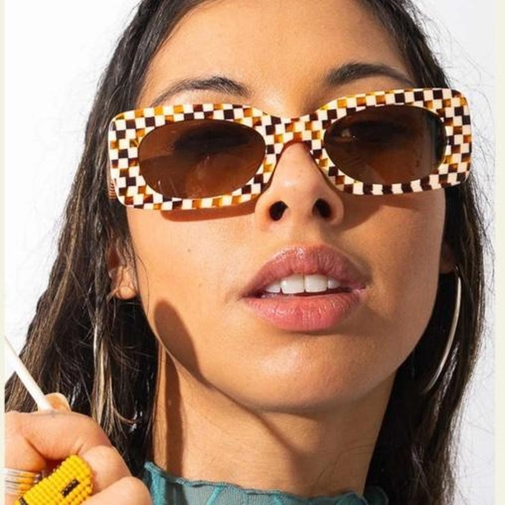 Sardine Iris Toasted Moxie Checkered square frame trendy glasses
